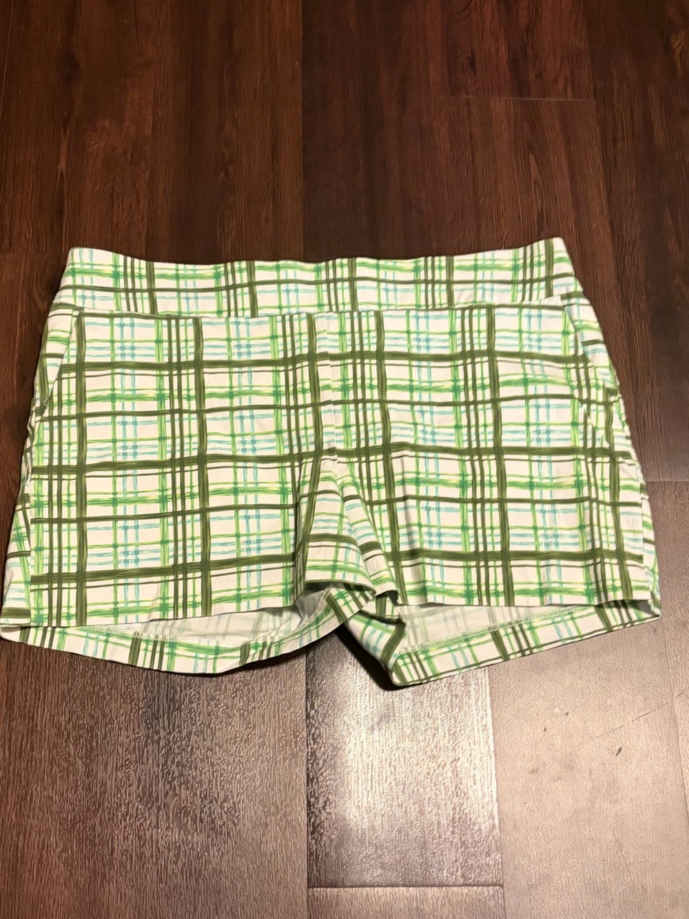 New York & Company Green and White Plaid Shorts